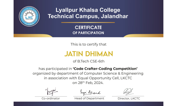 code crafter competition certificate